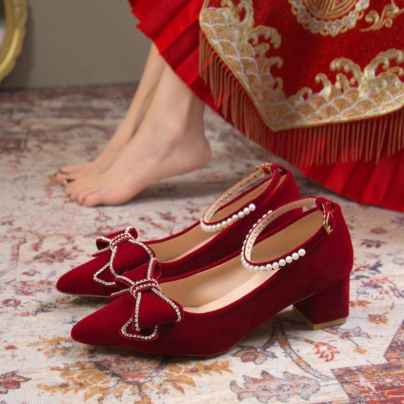 红色平底高跟鞋平底两穿高跟鞋