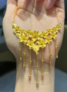 金店同款沙金仿真古法金色繁花似锦项链女新中式结婚三金五金首饰
