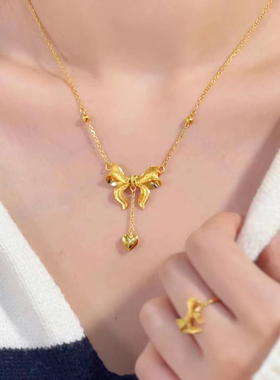 蝴蝶结仿黄金项链沙金锁骨链女