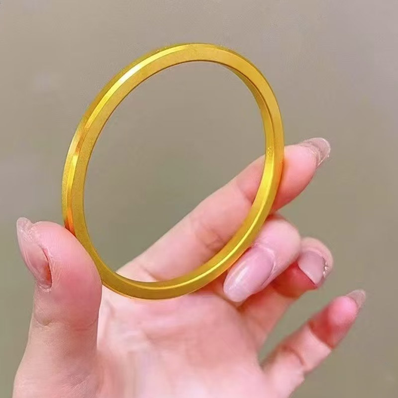 金店同款沙金仿真古法金色四方手镯女实心立方镯子百素圈手环潮