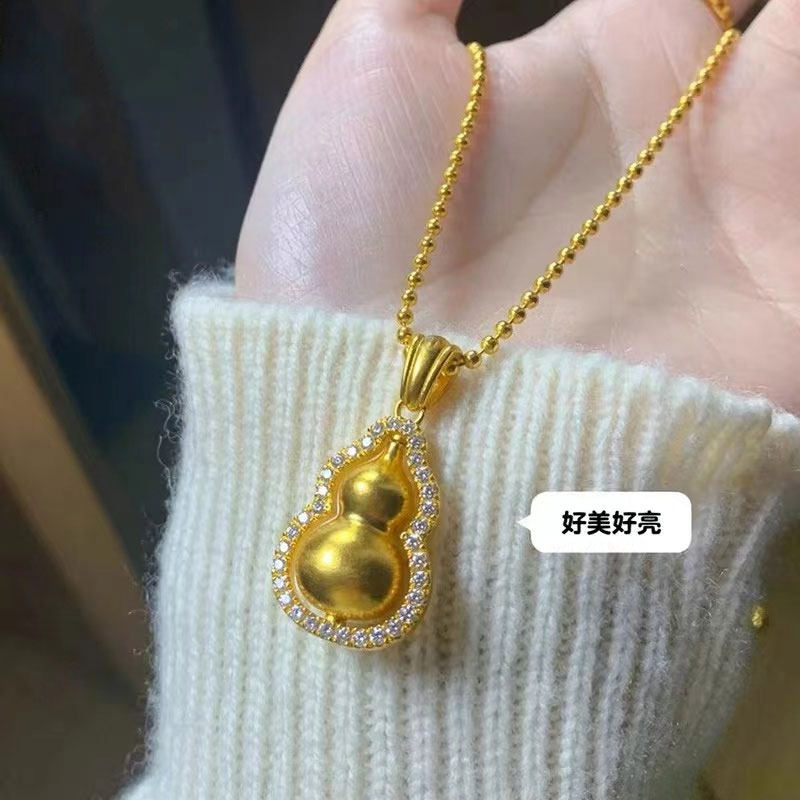 金店同款金色古法沙金点钻葫芦吊坠项链仿真复古福禄套链送礼物