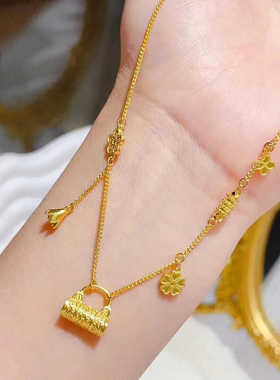 金店同款沙金硕果累累花丝锁包项链项链流苏小花高级感锁骨链吊坠