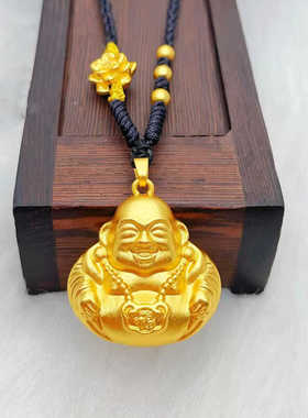 金店同款金色沙金仿真福佛公吊坠项链莲花绳镂空大肚佛挂坠3d硬金