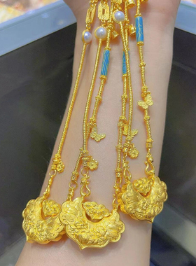 金店同款越南古法錾刻双鱼锦鲤锁包项链女沙金平安金锁吊坠毛衣链