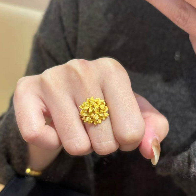 金店同款沙金仿真绣球花女古法金色繁花戒指结婚订婚三金五金首饰