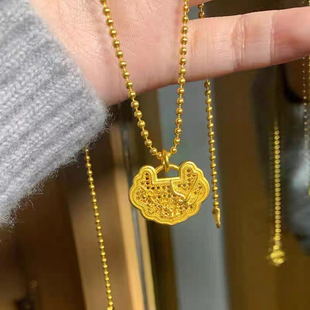 金店同款沙金假三金古法喜上眉梢吊坠项链女镂空长命锁包送女友