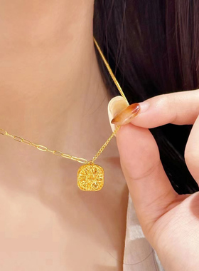 金店同款沙金轻奢爆闪拉丝小方糖吊坠项链锁骨链手链结婚三金女