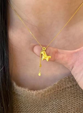 金店同款仿真项链女金色马上有钱吊坠招财铜钱马生肖本命年锁骨链