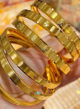 金店同款金色沙金米字车花手镯女螺丝纹拉丝手环仿真手环结婚三金