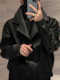 潮高级感轻熟风秋冬加棉皮衣痞帅爆款 大翻领短款 外套男士 pu皮夹克