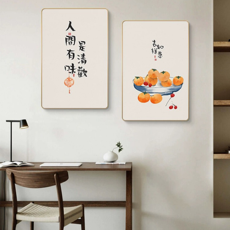 小清新中式餐厅装饰画日式两联画饭厅餐桌挂画网红壁画图片