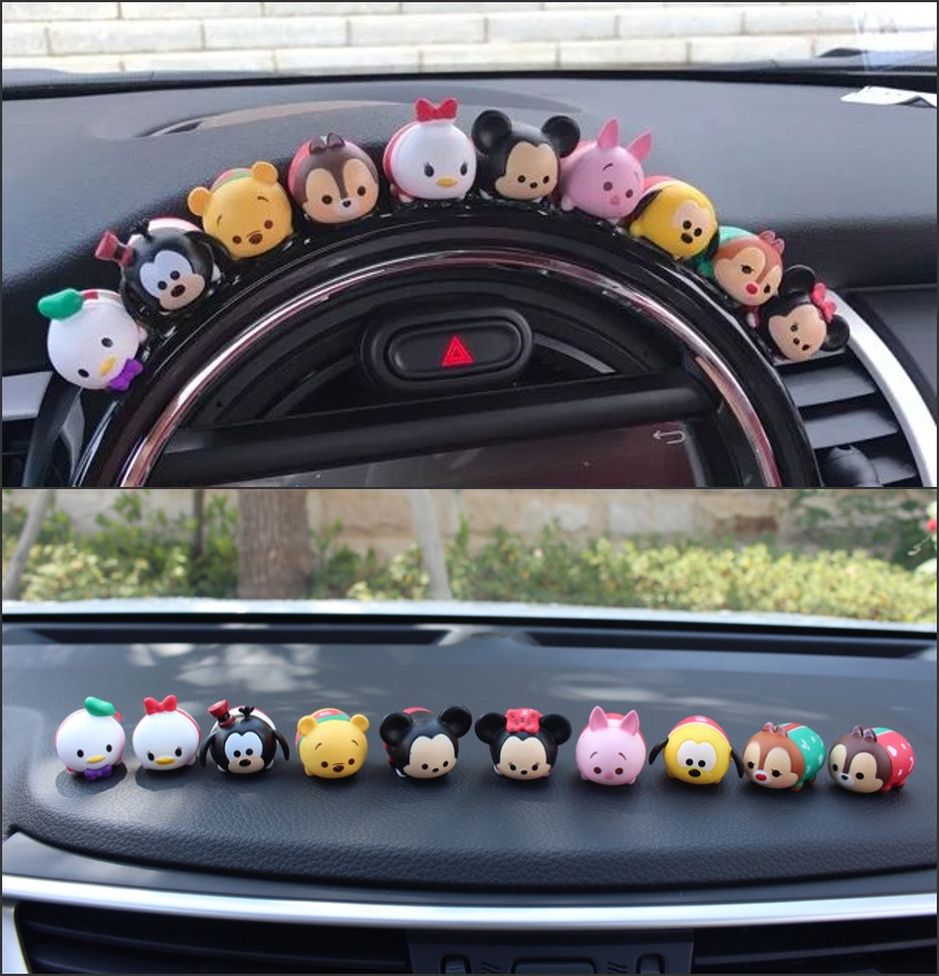 創意車載裝飾品唐老鴨米奇高飛粉紅小豬米妮10只公仔汽車用品擺件