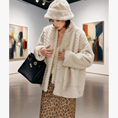 2026小香风幻貂绒短外套女 人字纹菱格空气棉恒暖奶油白冬新