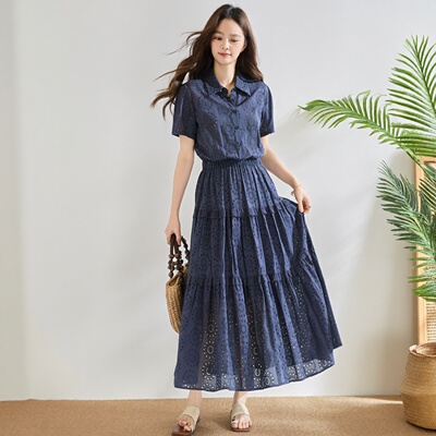 夏季新款仙女风镂空绣花茶歇裙