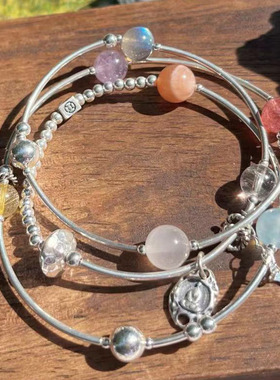 文子女水晶多宝纯银手链