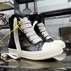 Round Owens High-Top Shoes for Men, Genuine Leather, Thick Laces, Thick Soles, Height-Increasing Casual High Street Sneakers, Short Boots for Women, Trendy Brand