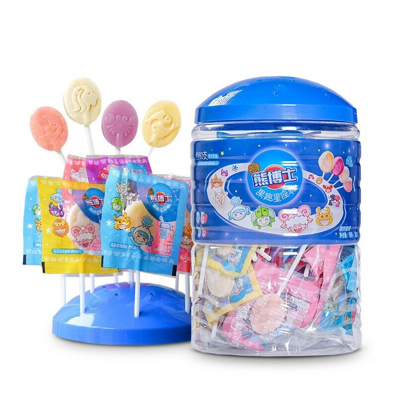 徐福记熊博士果趣星座棒棒糖360g（约60支）儿童糖水果桶装糖果