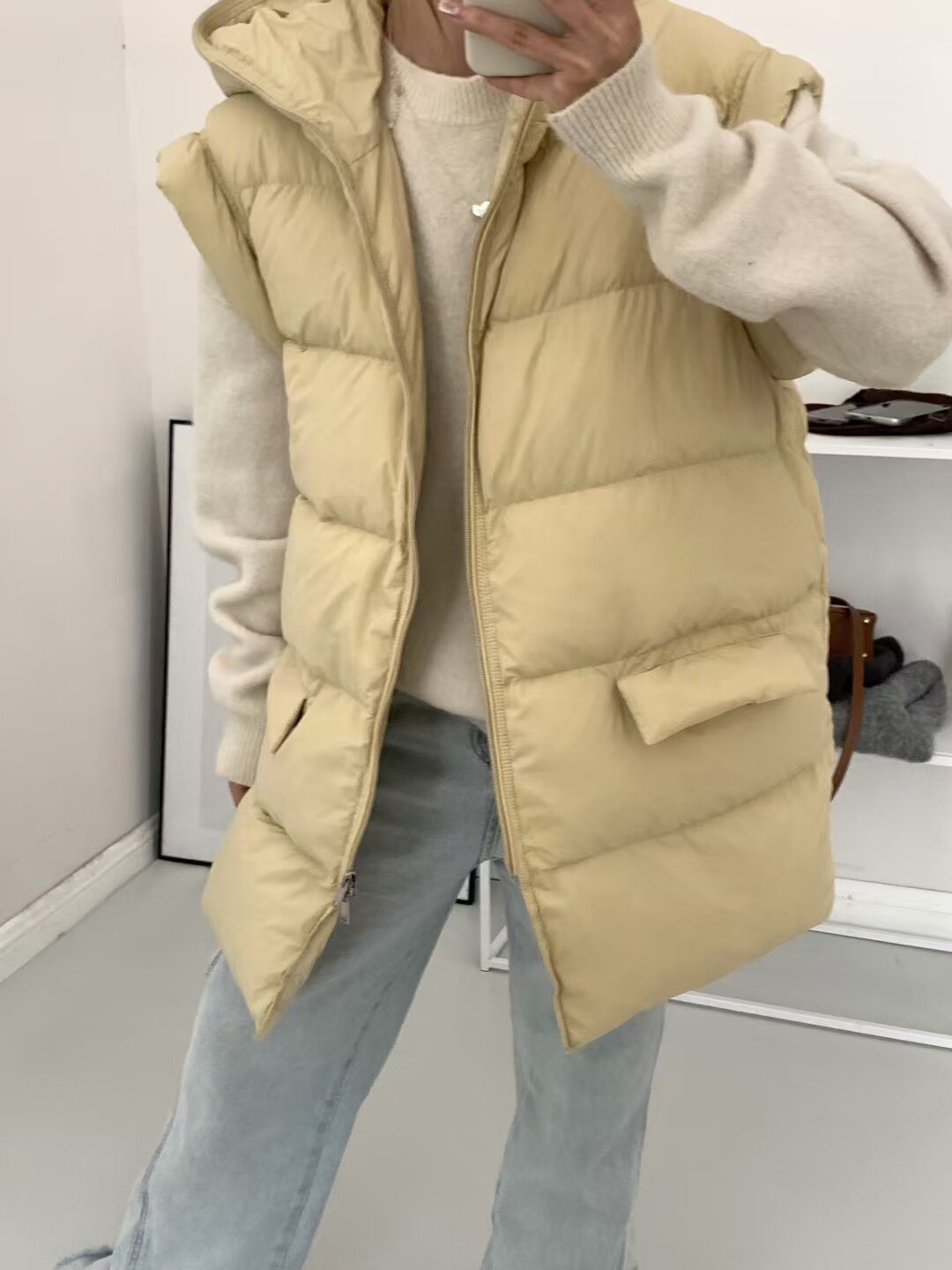 羽绒服女款90白鸭绒马甲中长款宽松显瘦面包服韩系百搭保暖外套