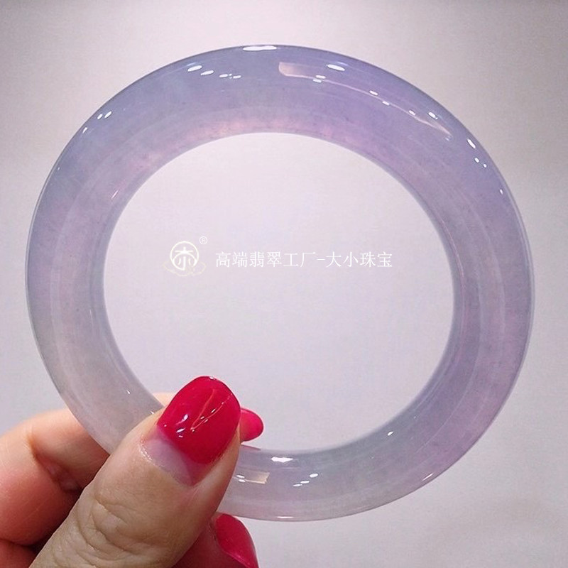 大小珠宝冰种粉紫罗兰冰透水润翡翠手镯圆条56.5老坑冰粉紫玉镯子