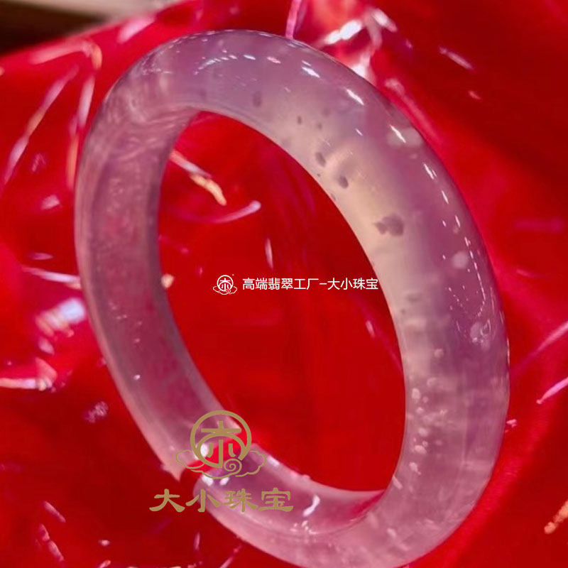 大小珠宝木那料高冰冰白飘雪花天然翡翠手镯正圈53老坑冰透玉镯子