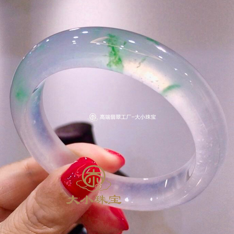 大小珠宝冰种起光飘花天然翡翠手镯正圈56荧光满满澄澈如泉带证书