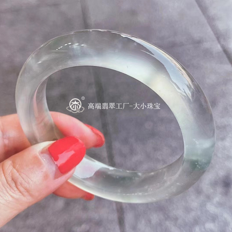 大小珠宝玻璃种冰白起光天然翡翠手镯正圈52老坑刚性足翡翠玉镯子