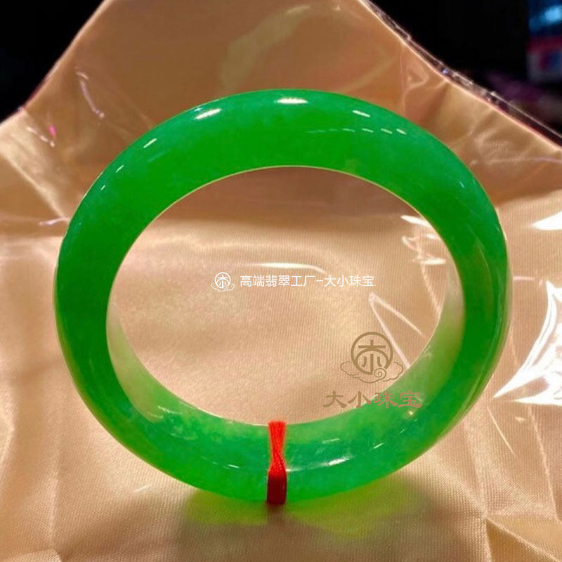 大小珠宝冰糯种正圈满色阳绿天然翡翠手镯正圈55送礼收藏缅甸玉镯