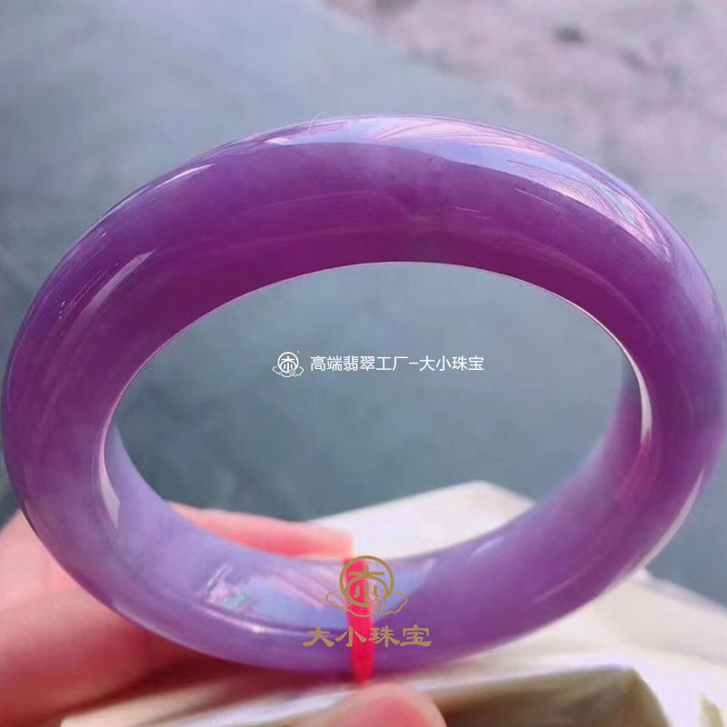大小珠宝冰糯种满色帝王紫罗兰天然翡翠手镯正圈56妖紫色缅甸玉镯