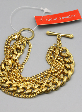 K复古vintage金色中古链条多层手链孤品
