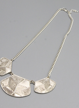 AO复古vintage银色花纹简约百搭项链孤品