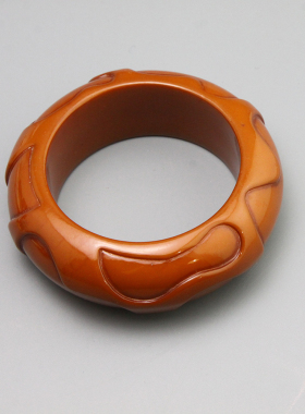 I复古vintage中古老货稀有旧橙色纹路树脂手镯