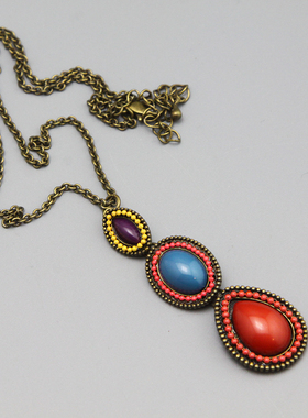 Y复古vintage摩登复古少女水滴拼接项链毛衣链孤品