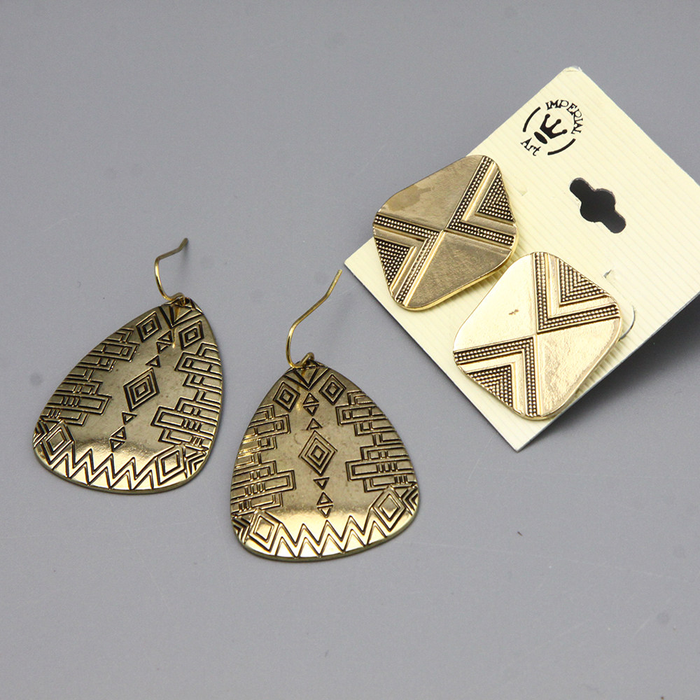 K小合社合金民族水滴花纹几何形造型复古耳钉耳环孤品