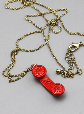 AO复古vintage趣味电话长款项链毛衣链孤品