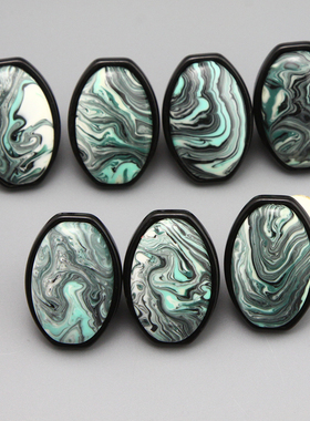 N流动的颜料艺术效果蓝色系个性戒指指环孤品