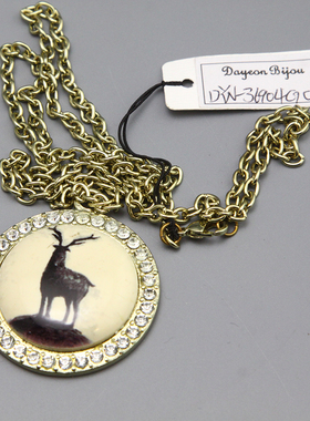 L复古vintage中古麋鹿简约项链毛衣链孤品