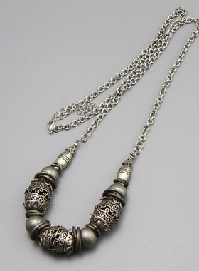 Z复古vintage中古民族长款银色毛衣链项链孤品