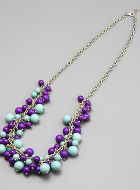 M复古vintage中古打标手工串珠流苏紫色项链毛衣链孤品