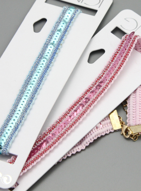 C小合社 复古摩登亮片粉色蓝色颈圈颈链锁骨链项圈蕾丝短款孤品