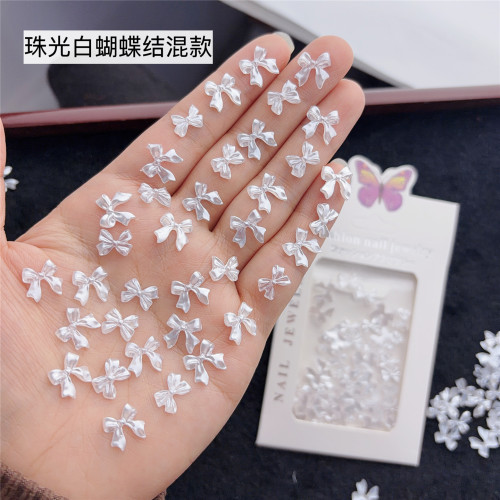 日式美甲珠光白蝴蝶结领结混装