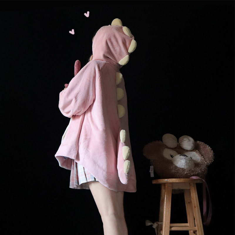 恐龙lolita秋冬可爱毛绒连帽睡衣