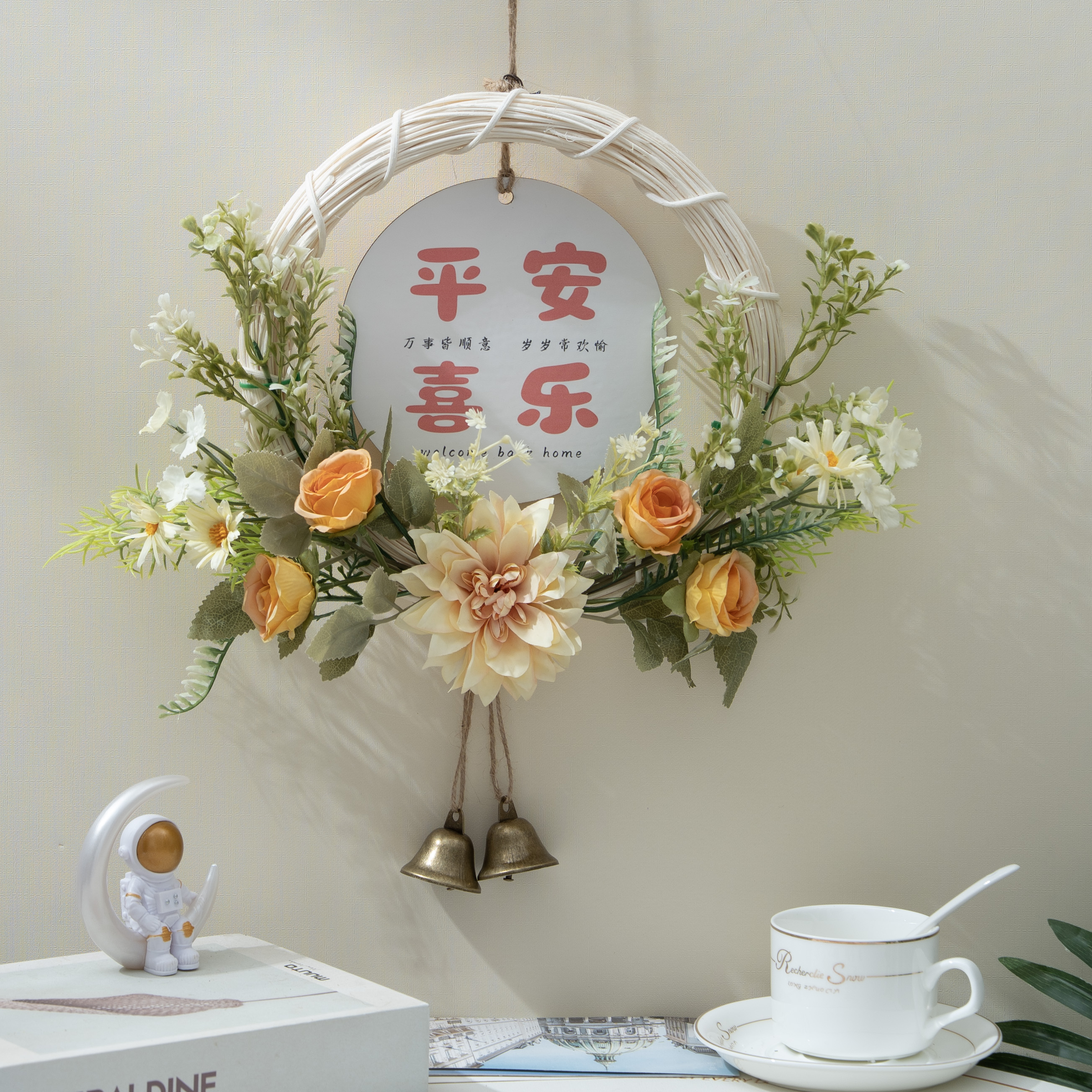 创意仿真花环挂饰客厅入户门上挂件客厅卧室墙面装饰店铺花艺吊饰