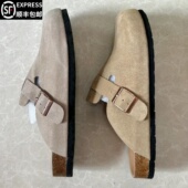 防水男女百搭真皮防滑半拖春舒适软木勃肯鞋 平底外穿休闲包头拖鞋