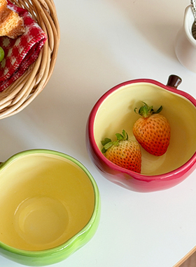 可爱苹果造型陶瓷马克杯黄色草莓图案创意水果杯