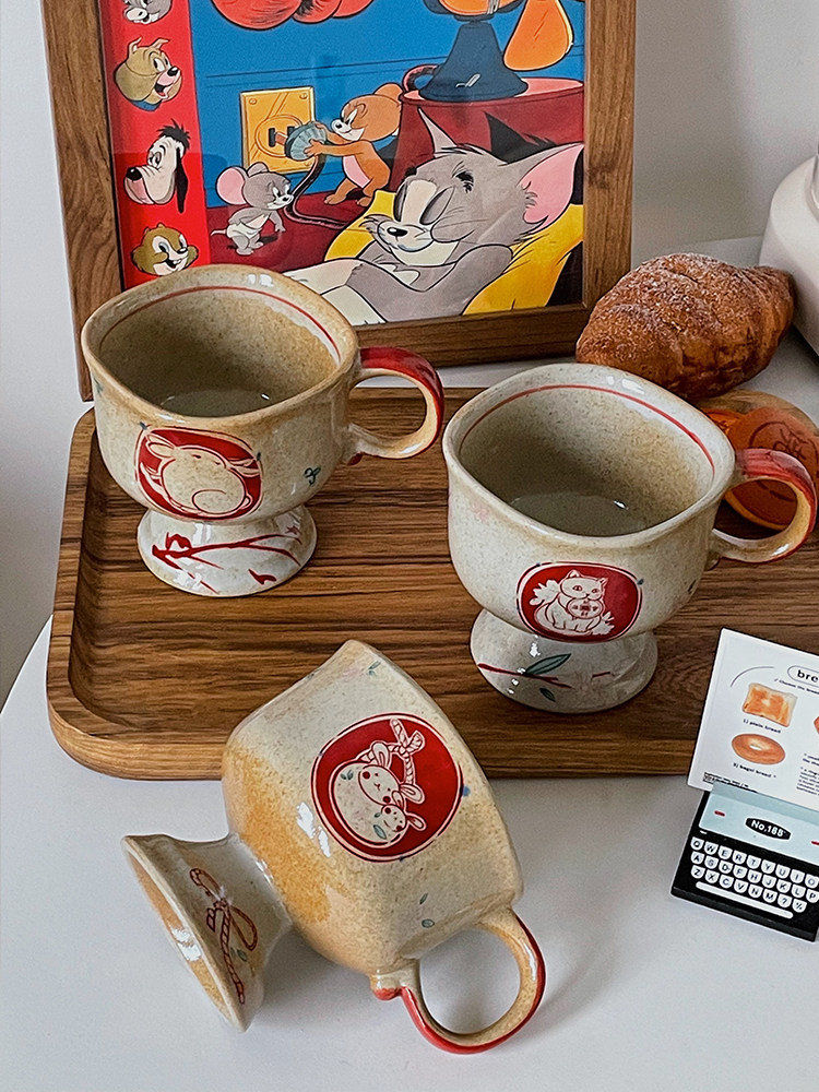 复古粗陶手作杯子陶瓷杯高脚杯兔子咖啡杯马克杯创意生日礼物女生,餐饮具,马克杯,淘宝优惠券,粉丝福利购,淘宝优惠卷