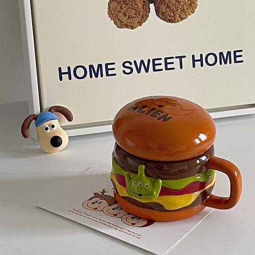 陶瓷可爱情侣杯子汉堡水杯马克杯