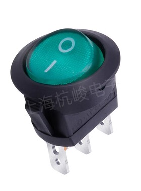 上开 上海永星圆形船型开关KCD8-11N 6A 3脚2档 绿色带灯220V卡扣