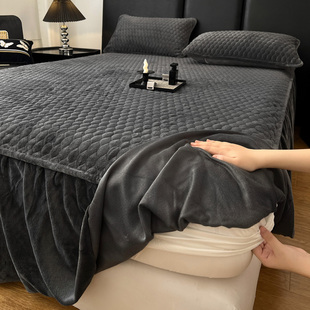 冬季 牛奶绒床罩床裙床笠二合一夹棉加厚床单单件三件套珊瑚绒防滑