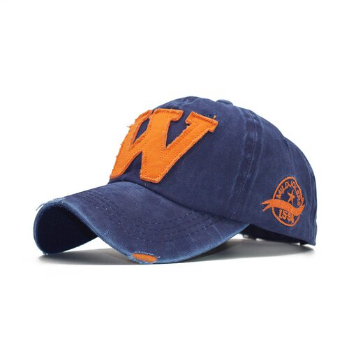 跨境经典斜体W字母绣花棒球帽水洗做旧不掉色户外遮阳帽
