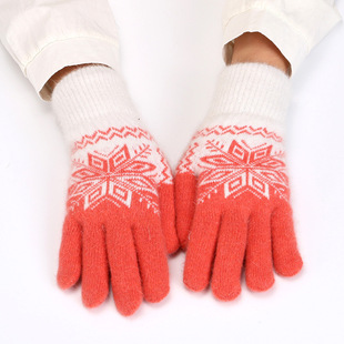 针织提花毛线防寒保暖手套女士加厚户外骑行加绒加厚冬季分指手套